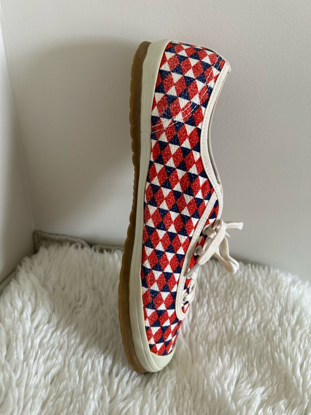 Tory Burch Sport Patterned Red & Blue Canvas Sneakers - Picture 10 of 14